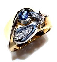 Anneau Femme Anni '80 in Or Zaffiro blu ZAF CT 0.29 DIA CT 0.05